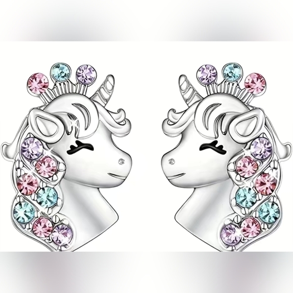 New 4pc unicorn set necklace bracelet earrings adjustable ring, T1B3A - Picture 2 of 7